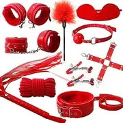 Pink Bondage Restraint Set, 10-Piece Adult Toy Collection with Cuffs and Accessories (Purple)