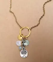 NEW SUNDANCE CHARM NECKLACE GOLD PLATED MOONSTONE AQUAMARINE CLUSTERED PENDANT
