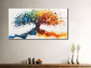 Colorful Blue Gold Tree Abstract Paint Unframed Canvas Print Australian Wall Art