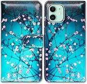 iPhone 13 Mini Case,Bcov Plum Blossom Flower Leather Flip Phone Case Wallet Cover with Card Slot Holder Kickstand for iPhone 13 Mini