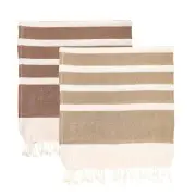 Turkish Cotton Towel Beach Bath Hammam Peshtemal Throw Beige / Mocha x2
