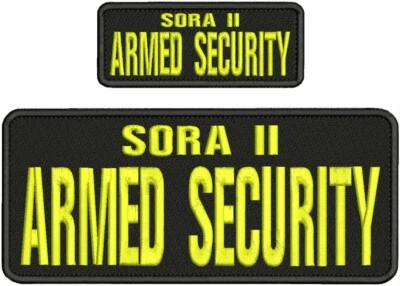 SORA 11 ARMED SECURITY EMB PATCHES 4x10 AND 2x5'' HOOK ON BACK YELLOW ON BLACK