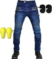 [SHUOJIA] Men and Women Motorbike Jeans, Motorcycle Protective Trouser Breathable Denim Pant Linned Reinforced Removable Padded Armoured,couple Models