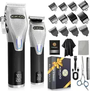 KIKIDO Hair Clippers for Men + T-Blade Trimmer Kit, Rechargeable Barber Trimmer with LCD Display & Guide Combs for Hair Cutting, Cordless Hair Clipper, Professional Clippers Set for Home Use