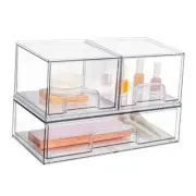 Stackable Storage Drawers Set of 3,Clear Plastic Organizer Bins for Makeup,