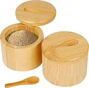 Bamb00 Salt Bottle Container, Salt Cellar Seasoning Box, Spices Storage Bowls, Magnetic Swivel Lids, Built-In Spoons, Stylish Design, Great for Home Use