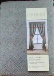 Croscill Pair, TUSCON Blue / Brown, Pole Top Drapes & tiebacks, 82"x84"