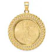 14K Yellow Gold Wideband Distinguished Coin Jewelry 14Ky Diamond-Cut Heart & Rope Prong Mounted 1/4Oz American Eagle Bezel Pendant