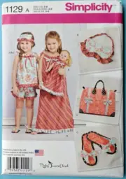 Simplicity Pattern 1129 Girl's & 18" Doll Slip Dress PJ Gown Top Shorts Slippers