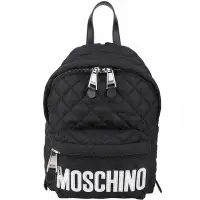 在飛比找Yahoo奇摩購物中心優惠-MOSCHINO 菱格紋車縫線撞色字母後背包(黑x銀色)