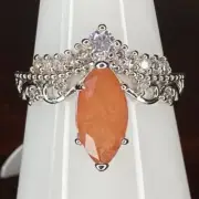 Bomb Party Ring- 3969- Treated Genuine Quartz/Orange- Size 8- Rhodium Plated