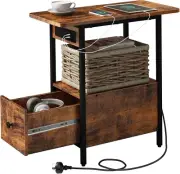 End Table with Charging Station,Side Table with Drawer and USB Ports & Power