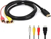 Sooiiyu HDMI to RCA Cable, 5ft/1.5m, HDMI to 3RCA Video Audio AV Cable Connector Adapter Cable Transmitter, for TV HDTV DVD, Black