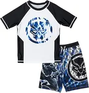 [Marvel] Avengers Black Panther Little Boys Swim Rash Guard Swim Trunks Blue/White 5