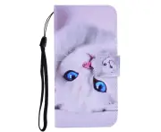 2PC White Cat Pattern Colored Drawing Horizontal Flip Leather Case for Huawei Mate 20 X, with Holder & Card Slots & Wallet & Lanyard