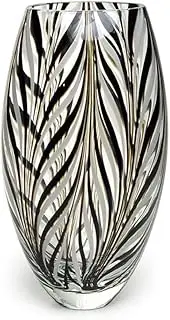 Cá d'Oro Glass Vase Black and White Feather Pattern Hand Blown Murano-Style Art Glass - Model 54 MS