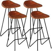 Bar Stools 4 pcs Brown Real Leather Bar Chair