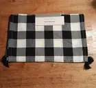 Table Runner 13"X 70" 100% Cotton Black And White Plaid W Fringed Corners NEW