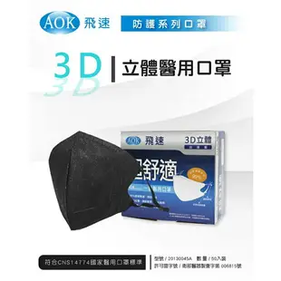 【AOK】3D立體醫用口罩 (藍色S/M/L50入)/(黑色L50入)/(暮橙L/15入)【現貨】【綠洲藥局】