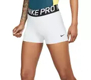 NEW! NIKE PRO [M] Women's 3" COMPRESSION Yoga/Gym Shorts-White/Black, AO9977-100