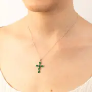 Sterling Silver Green Zirconia Cross Pendant, No Chain