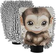 XYMZR Monkey Cute Watercolor Absorbent Microfiber Car Wash Mitt, Funny Cute Anime Scratch Free for Cars Cleaning, Home Cleaning Mitts, 2 Pack, 10.24” L x 7.09” W