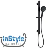 New-Kara Range By Ikon-Sliding Shower Rail w/Integrated Water Inlet-MATT BLACK