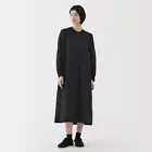 MUJI Womens Organic Cotton Kapok Blend Double Gauze Dress Black FedEx