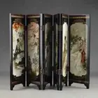 Mini Oriental Room Screen Divider 6 Panel Chinese Lacquer Folding Home Decor