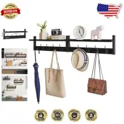 Durable Wall-Mounted Coat Rack & Shelf - Black 23.6' Hooks for Stylish Storage