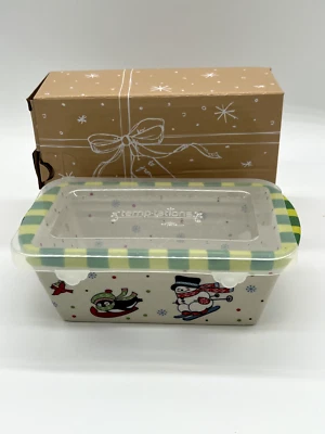 Temptations By Tara Holiday Snowman Mini Loaf Pan 12 Oz. Ovenware Plastic Lid