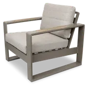 Positano Armchair in Taupe, Polywood Inset with Latte Check Spun Polyester Cushions