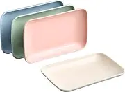 ATRDTO Set of 4 Wheat Straw Plates Dessert Plates Fruit Dish for Dessert Cupcake Salad Steak Home and Kitchen Decor (4 Pcs Rectangle)