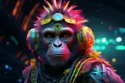 Cyberpunk Monkey, UV tapestry, Blacklight Reactive, Psychedelic Wall Hanging