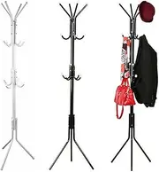 12 Hook Cloth Hanger Stand Hat Clothes Rack Metal Tree Style Storage Garment Portable Shoe Rack Hat Hook (Black)