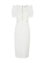 Rebecca Vallance Clarisse Bouclé Cotton-blend Midi Dress - Ivory - 10 (UK10 / S) 10 (UK10 / S)