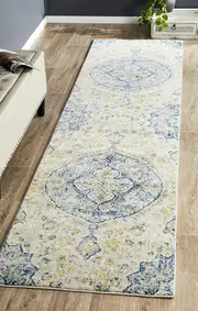 Rug Culture Yellow & Navy Durable Vintage Look Runner Rug