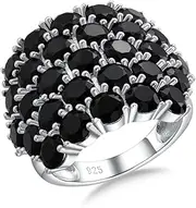 [CAIDIKA] Gemstone Wide Band Ring 925 Sterling Silver Chunky Dome Ring, Split Shank Moissanite Birthstone Signet Ring, Big Cocktail Rings for Men Women, Size 6 to 10