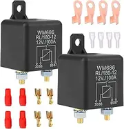 aikoolwer 2pcs DC 12V 100A Car Starter Relay Switch 2 Pin Terminals Car Power Relay Battery Cut-Off Relay Peak Load Automotive Truck Boat Camper