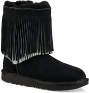 UGG Girls' Fringed Classic Short II Boots - Little Kid, Big Kid Black Size 4 NIB