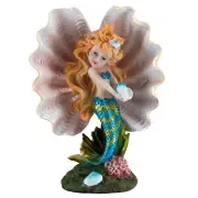 Blue Mermaid Girl In Clam Shell Holding Seashell Figurine 6.75" High New In Box!