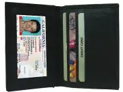 Black Men's Leather Thin Bifold Wallet Credit Cards Holder