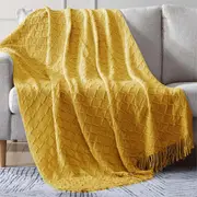 130x200cm Knit Throw Blanket with Tassels Soft Decorative Textured Solid Woven Blanket for Couch Bed Sofa Travel Lightweight Cozy Blanket