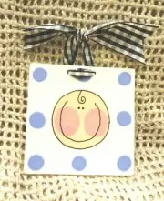 BABY BOY NURSERY CERAMIC WALL PLAQUE TILE / TRIVET ART with BOW ~ NEW