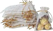 Tbecor 100Pcs Organza Jewelry Bags White Moon Star 3.5 x 4.7 inch Candy Pouch Drawstring Small Gift Bag for Wedding Party Valentine's Day Christmas Favor Supply Wrapping