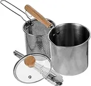 HEALEEP 1Set Stainless Steel Deep Fryer with Strainer Basket Tong Non Stick Frying Pan for Kitchen Cooking for Deep Frying Breakfast More