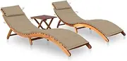 Sun Lounger, Outdoor Sun Lounge Patio Chaise Lounge Reclining Chair Recliner Chair Sun Loungers 2 pcs with Table and Cushions Solid Wood Acacia