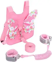 PandaEar Toddler Leash Harness and Anti Lost Wrist Link, 3 in 1 Kids Safety Harnesses with Leash, Child Anti-Lost Leash Walking Wristband Assistant Strap Belt for Baby Girls -Pink