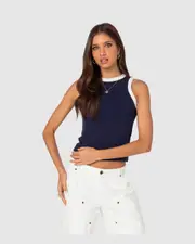 EDIKTED Womens Tammy Contrast Tank Top NAVY