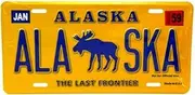 Alaska Moose Metal License Plate 6" X 12" Yellow & Blue